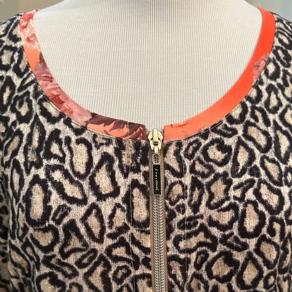 Eva & Claudi Cheetah Print Cardigan Sweater Floral Colar Zip Front Size Medium - Picture 2 of 10